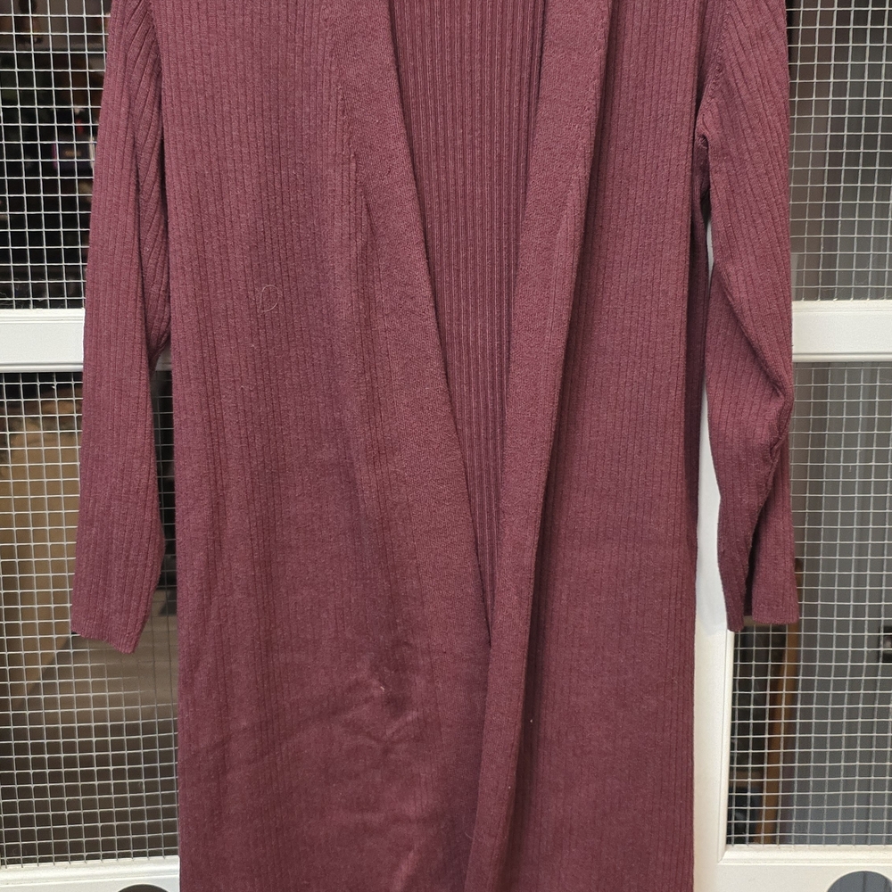 Burgundy Ribbed Long Cardigan